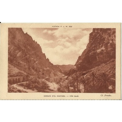 CARTE POSTALE ANCIENNE: ALGERIE, 1930. GORGES d'EL KANTARA, COTE NORD.