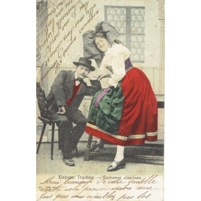 CPA - ALSACE - Costumes Alsaciens - Colorisée - Années 1900