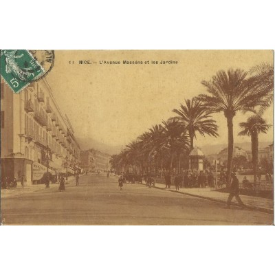 CPA - NICE, AVENUE MASSENA ET JARDINS vers 1900.