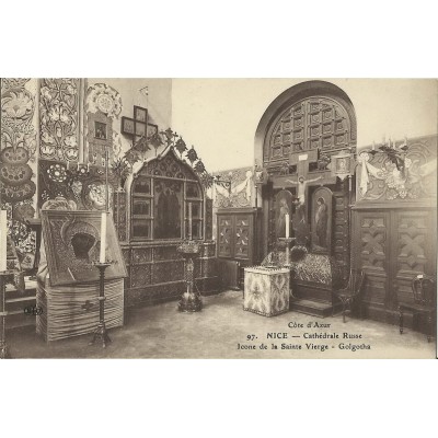 CPA - NICE, CATHEDRALE RUSSE, ICONE DE LA STE VIERGE -GOLGOTHA, vers 1910.