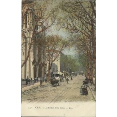 CPA - NICE, L'AVENUE DE LA GARE (couleurs), vers 1900.