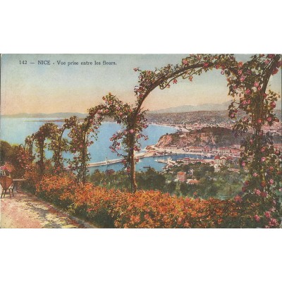 CPA - NICE, VUE PRISE ENTRE LES FLEURS (couleurs), vers 1910.