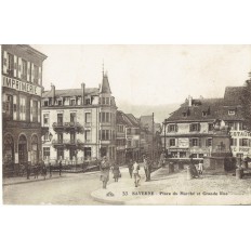 CPA - SAVERNE - Place du marché et Grande rue - vers 1920.