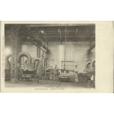 CPA CARTE POSTALE ECOLE NATIONALE, ATELIER DE FORGES, LE CLUNY.(DPT 71).