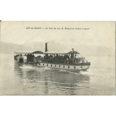 CPA: AIX-LES-BAINS, LE TOUR DU LAC DU BOURGET EN BATEAU. Années 1900.