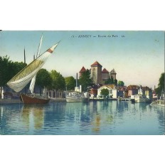 CPA: ANNECY. L'ENTREE DU PORT, EN COULEURS. Années 1910 .