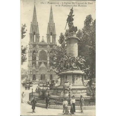 CPA: MARSEILLE, ANNEES 1900. L'EGLISE ST-VINCENT DE PAUL ET LE MONUMENT DES MOB