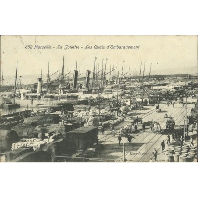 CPA: MARSEILLE, LA JOLIETTE, LES QUAIS D'EMBARQUEMENT , ANNEES 1900.
