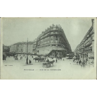 CPA: MARSEILLE, LE CARREFOUR DE LA RUE DE LA REPUBLIQUE, ANNEES 1900