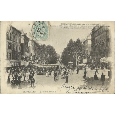 CPA: MARSEILLE, LE COURS BELZUNCE ANIME , VERS 1900.