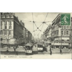 CPA: MARSEILLE, LE HAUT DE LA RUE CANNEBIERE, VUE DES ANNEES 1910.