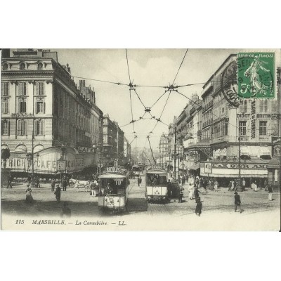 CPA: MARSEILLE, LE HAUT DE LA RUE CANNEBIERE, VUE DES ANNEES 1910.