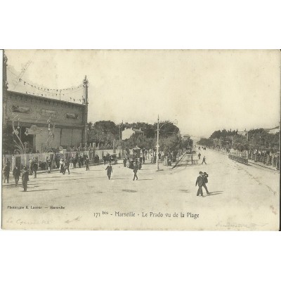 CPA: MARSEILLE, LE PRADO VU DE LA PLAGE, ANIMEE, ANNEES 1900