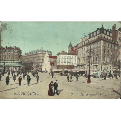 CPA: MARSEILLE, LE QUAI DES AUGUSTIN, COULEURS, ANNEES 1900.