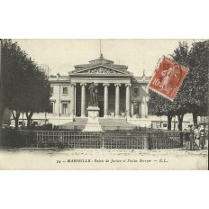 CPA: MARSEILLE, PALAIS DE JUSTICE ET STATUE BERRYER. ANNEES 1900