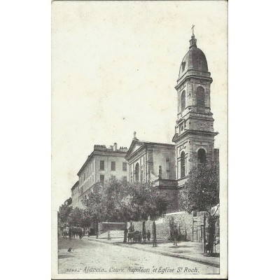 CPA: CORSE, AJACCIO, COURS NAPOLEON ET EGLISE ST.ROCH, ANNEES 1910.