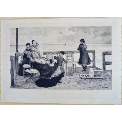 Félix Augustin MILIUS (1843-1894), GRAVURE, FEMMES ET JEUNES FILLES BORD DE MER