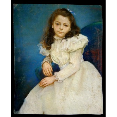 JEUNE FEMME EN ROBE BLANCHE, PASTEL GRAND FORMAT, Signé DUFOUR 1898.