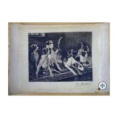 Lucien QUARANTE, GRAVURE, CHIENS DE CHASSE DANS LE CHENIL, d'ap.Ch.HERMANN LEON