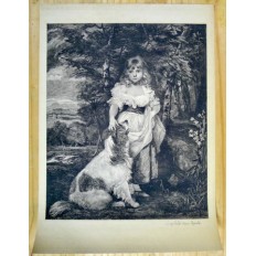 Léon SALLES (1868-1950), GRAVURE, JEUNE FILLE ET SON CHIEN, d'après J.REYNOLDS.