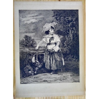 JEUNE FILLE DONNANT DU GRAIN, GRAVURE signée P.LUCAS d'après REYNOLDS.