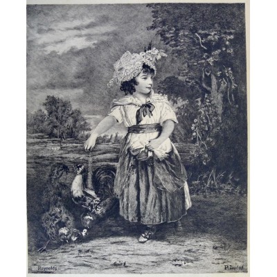 JEUNE FILLE DONNANT DU GRAIN, GRAVURE signée P.LUCAS d'après REYNOLDS.