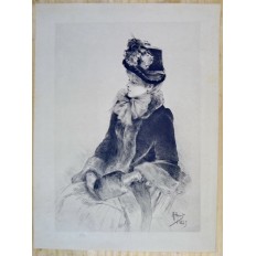 Rodolphe PIGUET (1840-1915), GRAVURE, JEUNE FEMME AU CHAPEAU ET AU MANCHON.