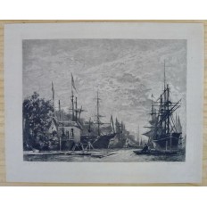 Th.CHAUVEL (1831-1910) GRAVURE d'apr.JONGKIND. LA MEUSE, PAYS-BAS. NETHERLANDS