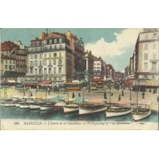 CPA: MARSEILLE, ENTREE DE LA CANNEBIERE ANIMEE EN COULEURS, vers 1900.