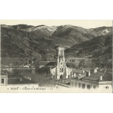 CARTE POSTALE ANCIENNE: ALGERIE, vers 1900. BLIDA, L'EGLISE ET LA MONTAGNE.