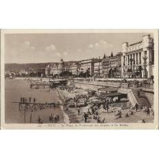 CPA - NICE, LA PLAGE, LA PROMENADE DES ANGLAIS ET LES HOTELS, Années 1910.