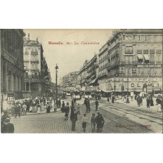 CPA: MARSEILLE, CARREFOUR SUR LA CANNEBIERE, VUE DES ANNEES 1900/10.