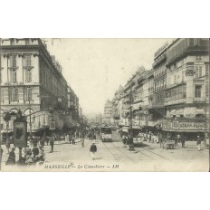 CPA: MARSEILLE, LA CANNEBIERE ANIMEE , ANNEES 1900.