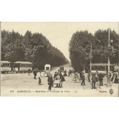 CPA: MARSEILLE, ROND-POINT ET PROMENADE DU PRADO, années 1910