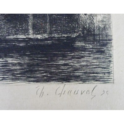 GRAVURE deTh.CHAUVEL (1831-1910) d'apr.JONGKIND.LA MEUSE, PAYS-BAS. NETHERLANDS