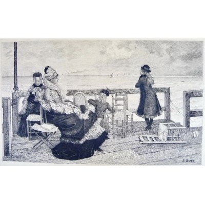 Félix Augustin MILIUS (1843-1894), GRAVURE, FEMMES ET JEUNES FILLES BORD DE MER