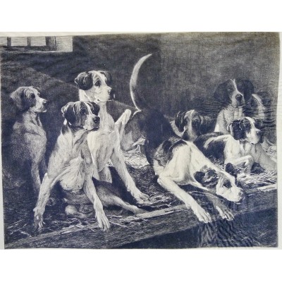 Lucien QUARANTE, GRAVURE, CHIENS DE CHASSE DANS LE CHENIL, d'ap.Ch.HERMANN LEON