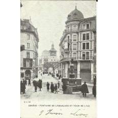 CPA: GENEVE, FONTAINE de l'ESCALADE et TOUR de l'ILE, vers1900