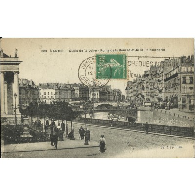 CPA: NANTES, Quais de la Loire - Ponts de la Bourse et de la Poissonnerie, vers 1910