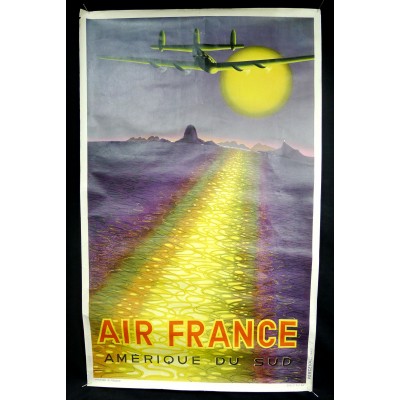 V.VASARELY, AFFICHE AIR FRANCE ORIGINALE 1949, AMERIQUE DU SUD.