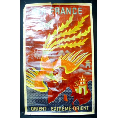 Lucien BOUCHER, AFFICHE AIR FRANCE ORIGINALE 1949, ORIENT / EXTREME-ORIENT