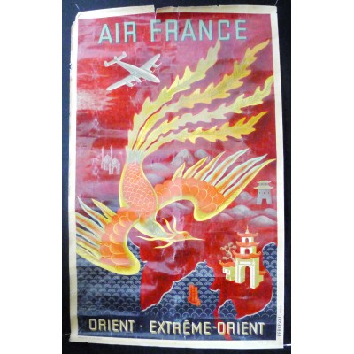 Lucien BOUCHER, AFFICHE AIR FRANCE ORIGINALE 1949, ORIENT / EXTREME-ORIENT