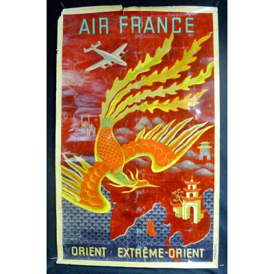 Lucien BOUCHER, AFFICHE AIR FRANCE ORIGINALE 1949, ORIENT / EXTREME-ORIENT