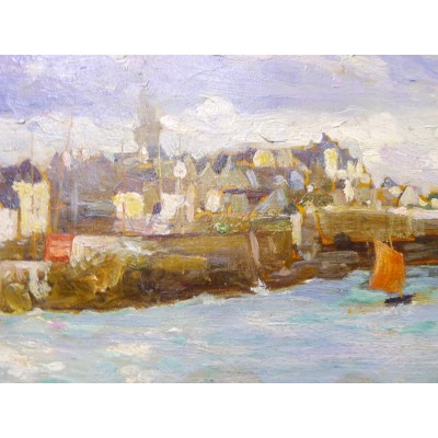  Jan DÉDINA (1870-1955), SMALL HARBOUR IN BRITANY, OIL / PANEL.