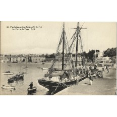 CPA: PORTRIEUX-LES-BAINS, le Port, la Plage (Animée), années 1920