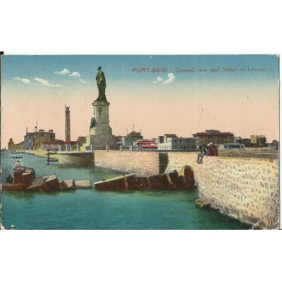 CPA: EGYPTE, Port-Said, Vue Générale et Statue de Lesseps, années 1920