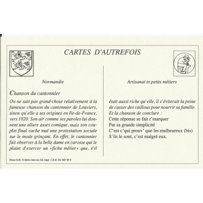 CPA: (REPRO). LOUVIERS, Chanson du Cantonnier, vers 1900.