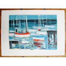 *Gaston LARRIEU (1908-1983), HARBOR, LITHOGRAPHY