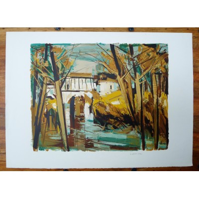 *Gaston LARRIEU (1908-1983), THE BRIDGE, LITHOGRAPHY