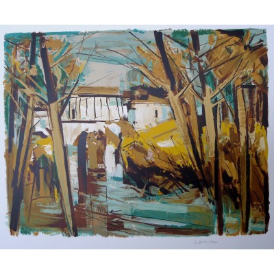 *Gaston LARRIEU (1908-1983), THE BRIDGE, LITHOGRAPHY